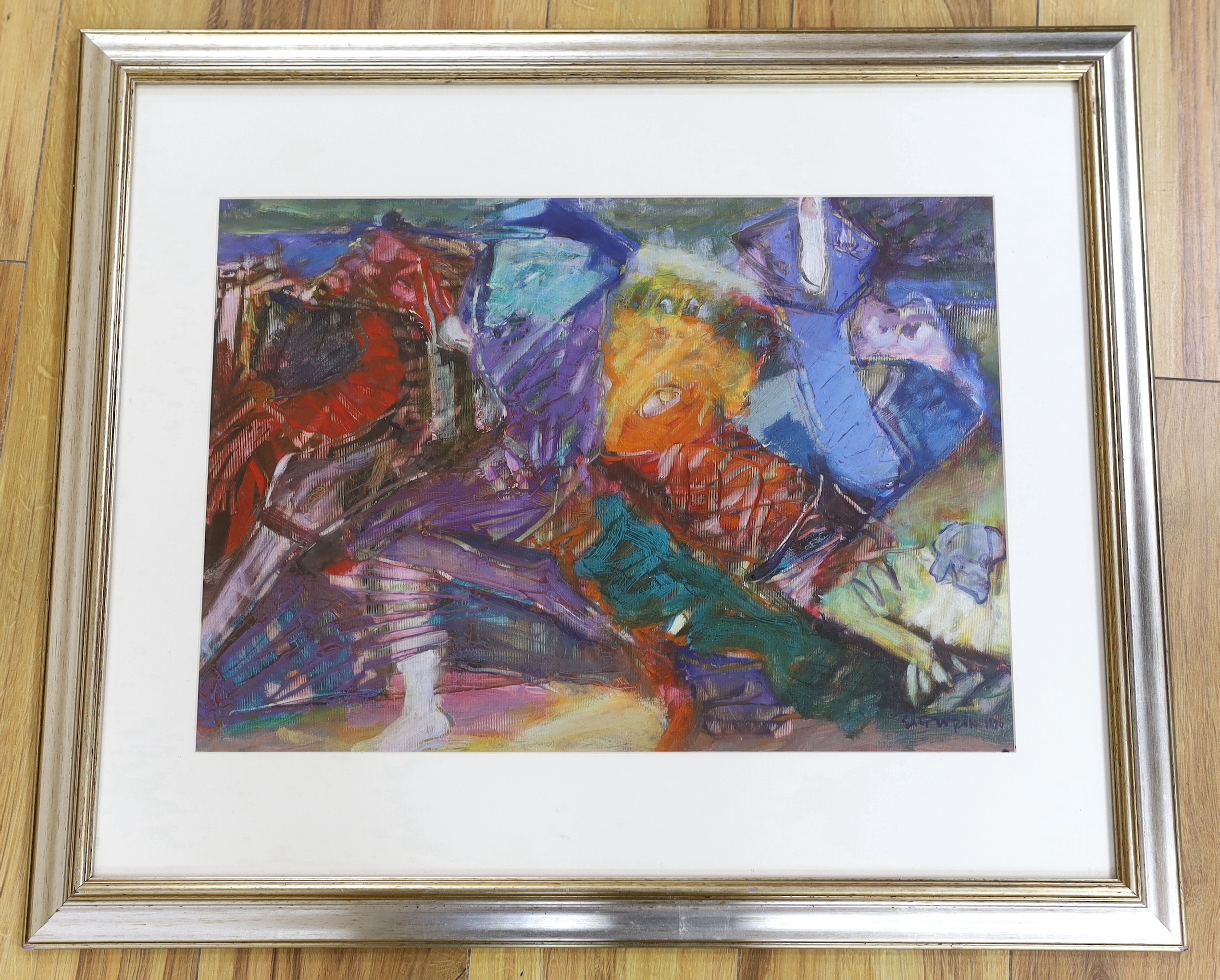 Sali Turan (Turkish b.1949), oil on paper, Dancing figures, signed dated 1996, 34 x 49cm